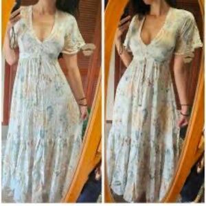 Anthropologie Jaase Floral Maxi Dress in Cream and Blue